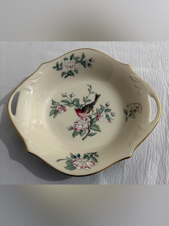 Lenox Serenade Other - Lenox Serenade Bird Floral Handled Trinket Dish Gold Trim Made in USA